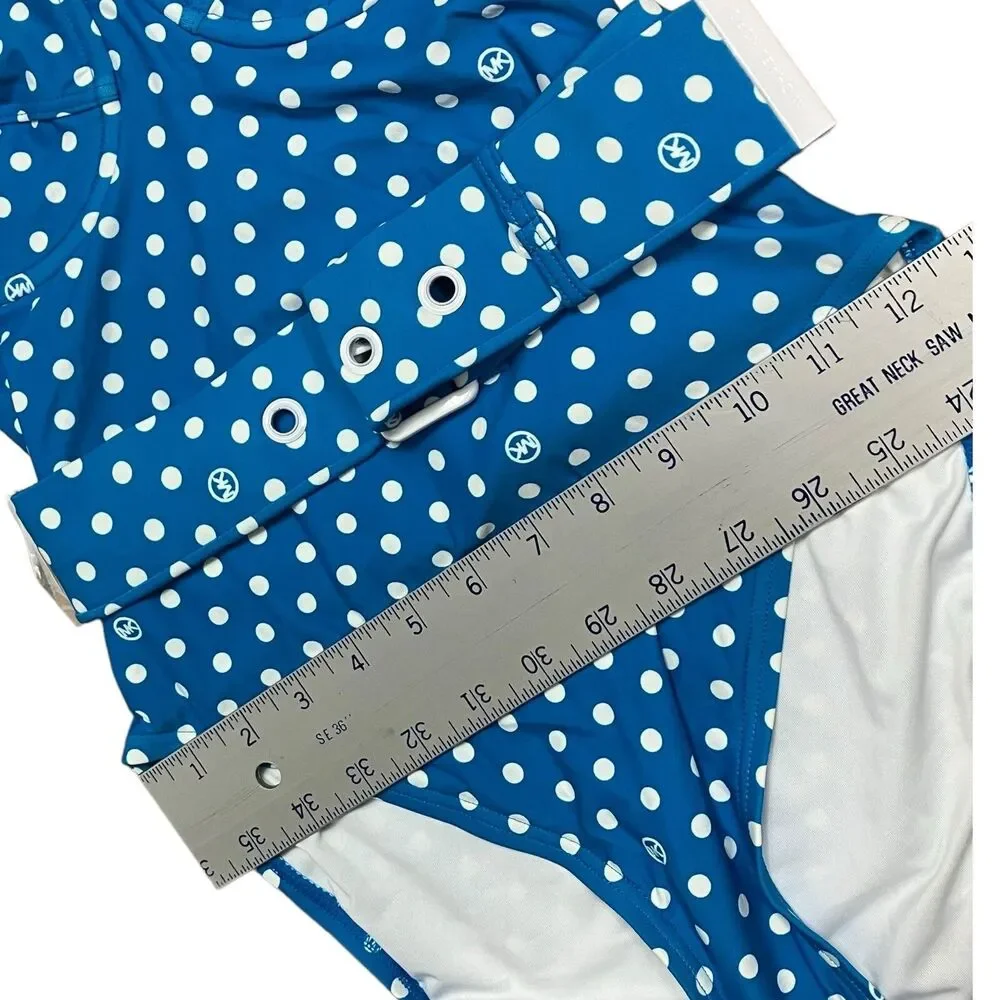 Michael Kors Swimsuit 6 Blue Polka Dot Belted Underwire One Piece Rockabilly Fun